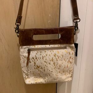American Darling Brown/Cream & Gold Leather Crossbody Bag